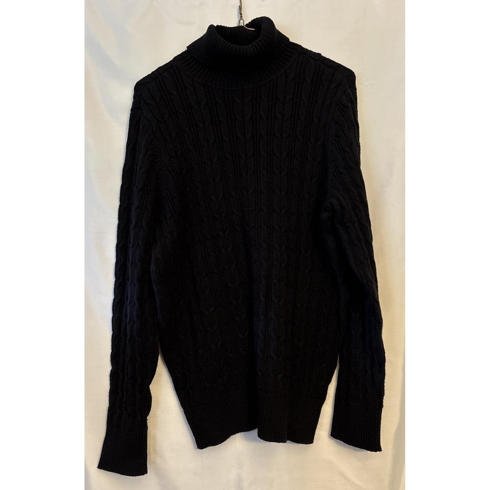 St Johns Bay CableKnit Turtleneck Sweater XL Black Fisherman Heritage Minimalist